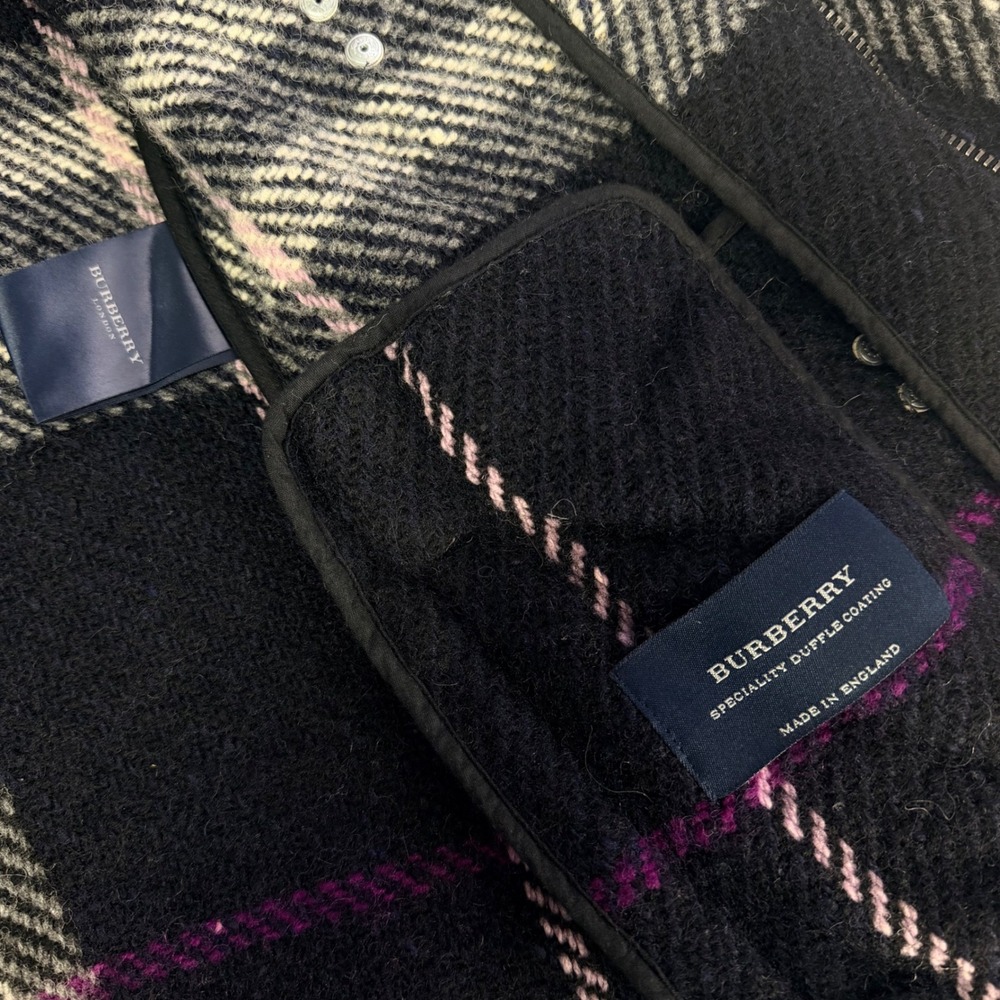 Burberry Plaid Wool Duffle Coat Hooded Toggle Old Money Quite Luxury Size 14 - Picture 7 of 12